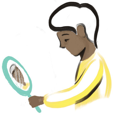 An icon of a student holding a magnifying glass